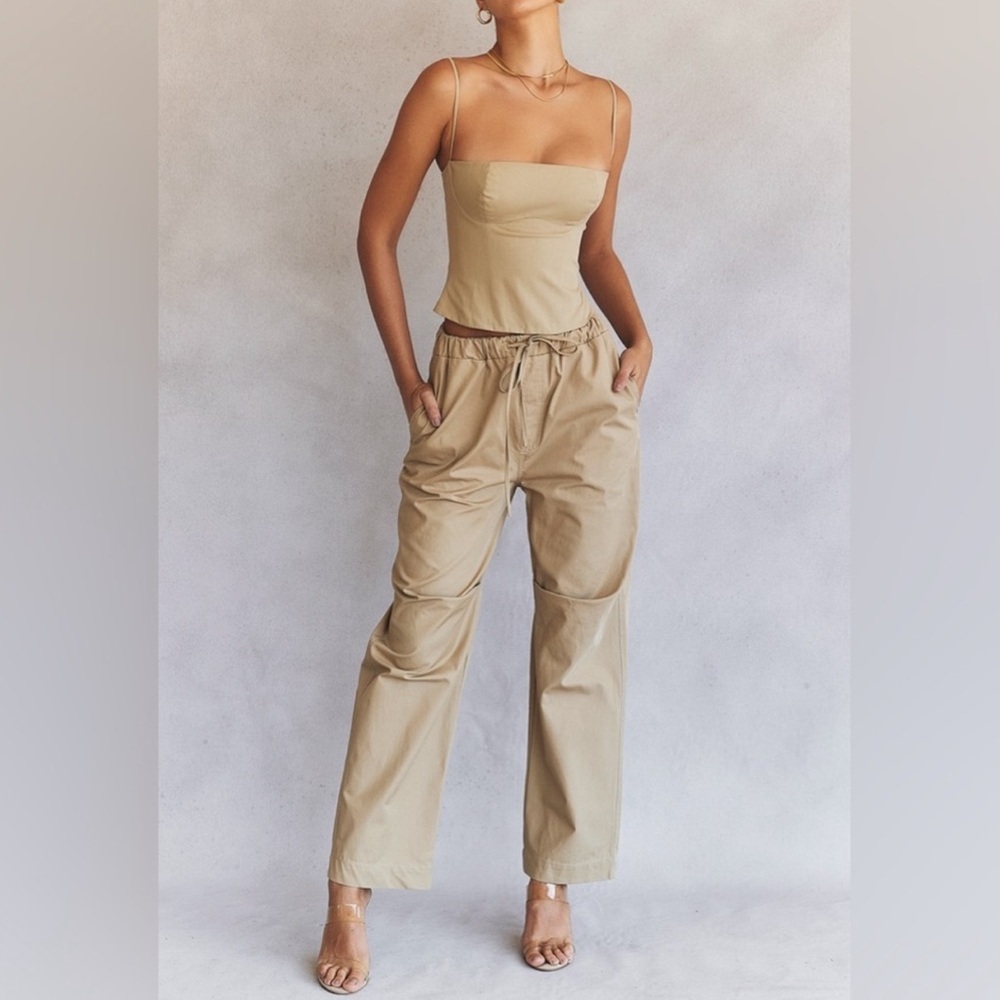 NWT House of CB Luna Drawstring Pants in Camel